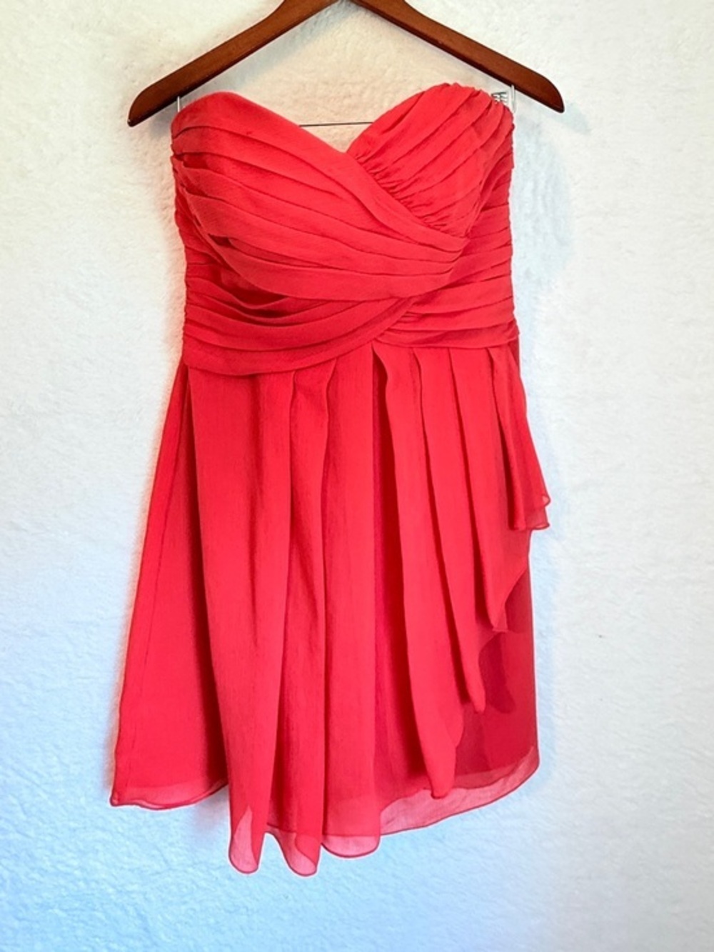 Davids Bridal Coral Pink Strapless Chiffon Bridesmaid Dress 12